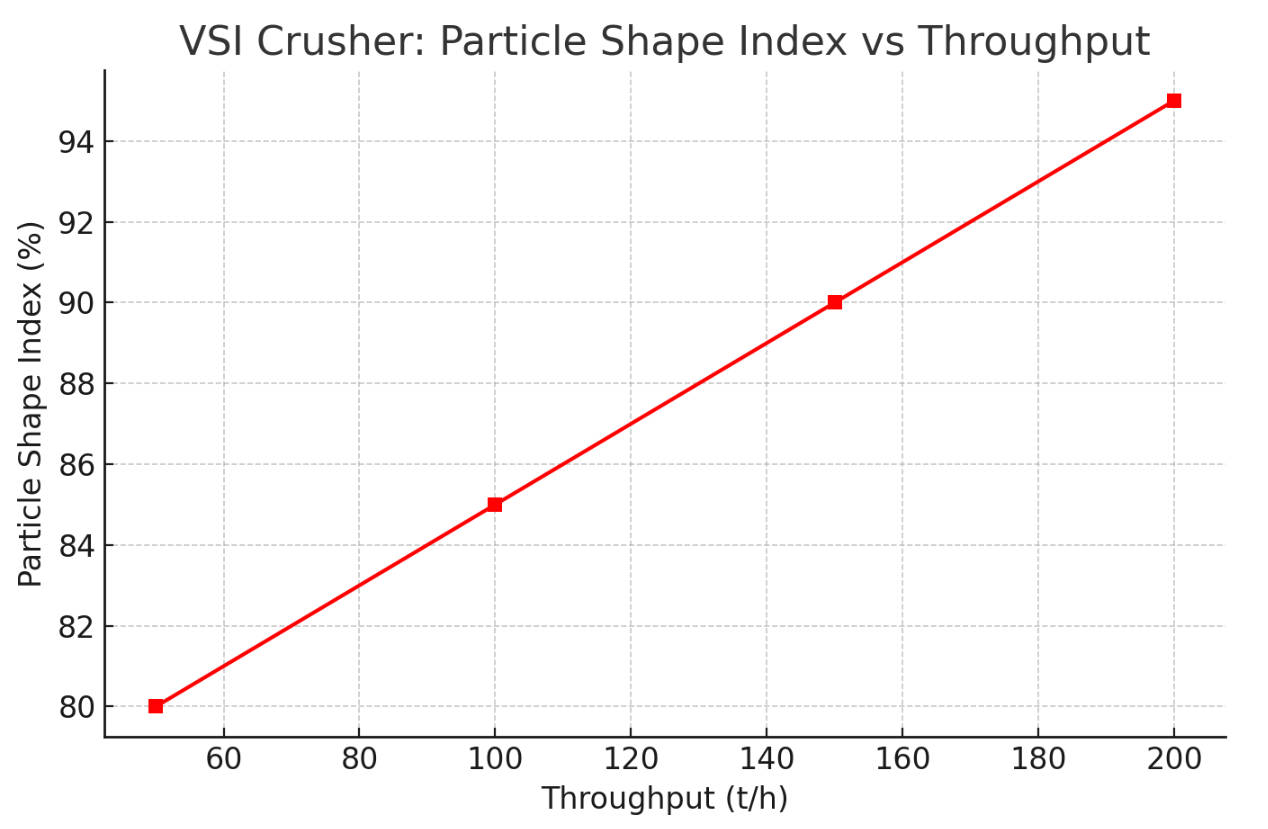 VSI Crusher Particle Shape index vs throughput